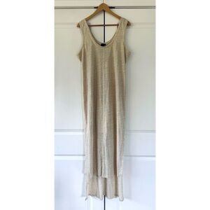 Heather 100% linen dress slub knit tank shift long midi summer Lagenlook size L